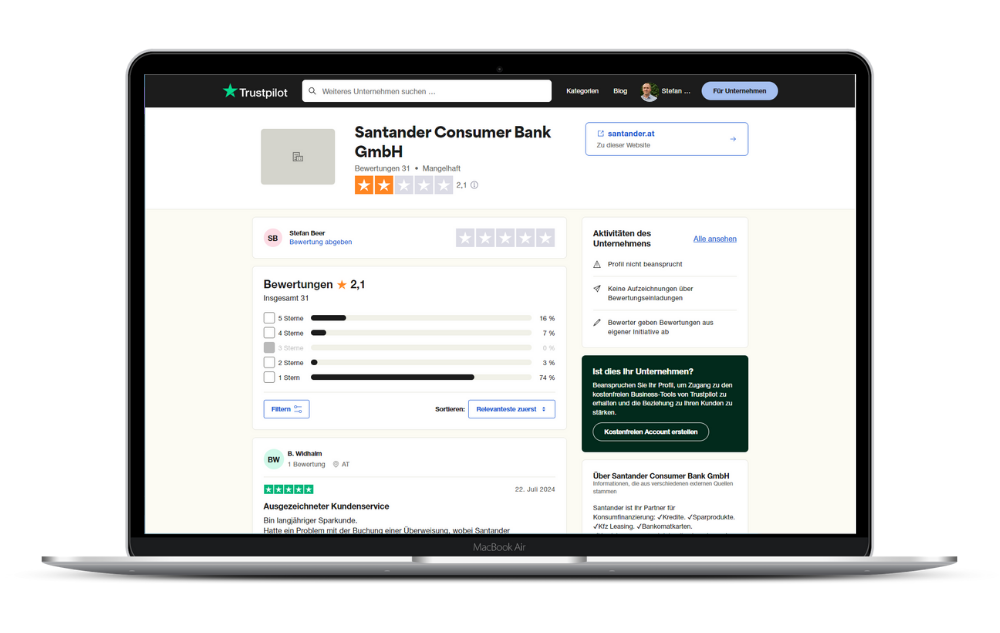 Santander Bank Erfahrungen Österreich Trust Pilot